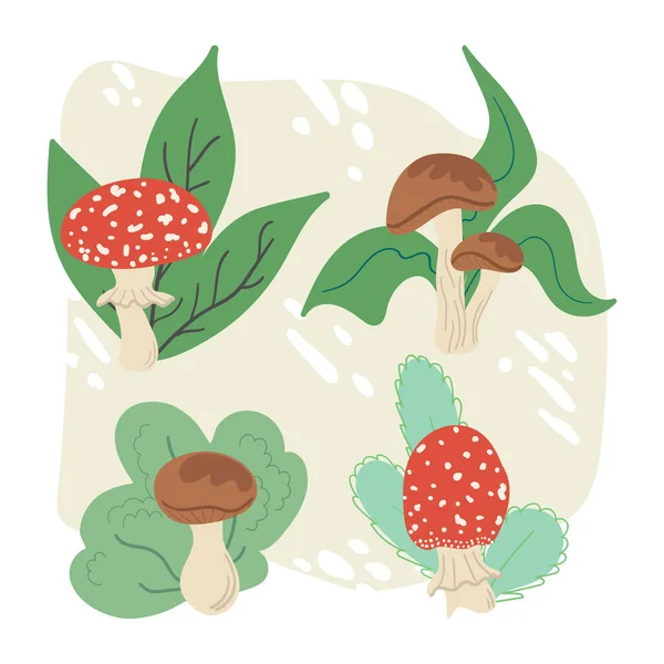 Ensemble de dessin à la main champignons de la forêt sauvage. — Image vectorielle
