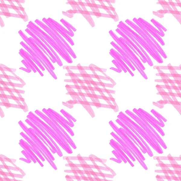Seamless pattern of strokes, stripes drawn in the style of doodle with a pink marker. Colorful background for  design, packaging, wallpaper, fabric, textile, stationery, accessories.