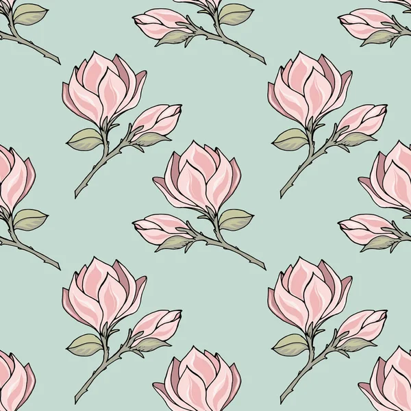 Patrón Sin Costuras Con Estampado Magnolias Florecientes Tonos Pastel Ilustración — Vector de stock
