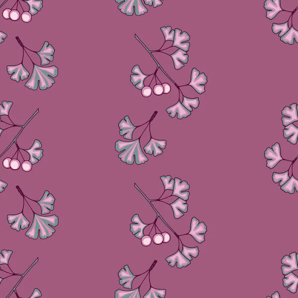 Бесшовный Узор Линейным Вертикальным Орнаментом Ветвей Гинкго Билоба Фиолетово Розовых — стоковый вектор