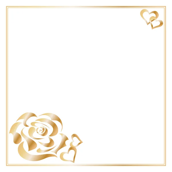 白い背景に金色のグラデーションのバラの花や心の花束で飾られた正方形のテンプレートフレーム テキストの場所 — ストックベクタ