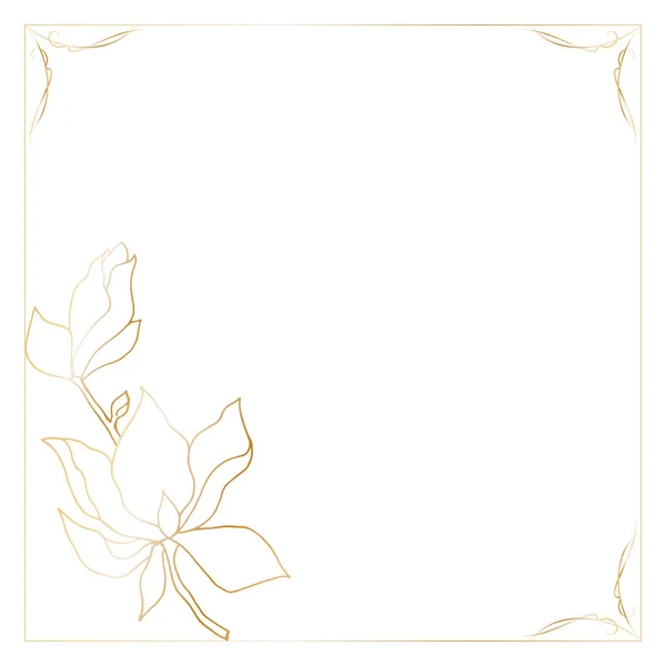 Square Template Frame Decorated Corners Decorative Elements Bouquet Magnolia Flowers — Stock Vector
