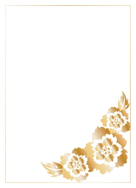 Rectangular Frame Template Decorated Corner Bouquet Decorative Flowers Golden Peonies — Stock Vector