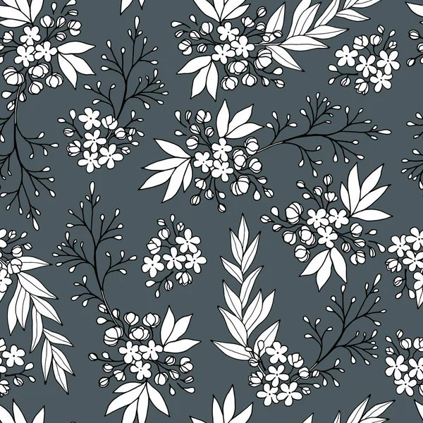 Nahtloses Muster Mit Zweigen Blüten Des Zierkirschenstrauches Print Mit Weißer — Stockvektor