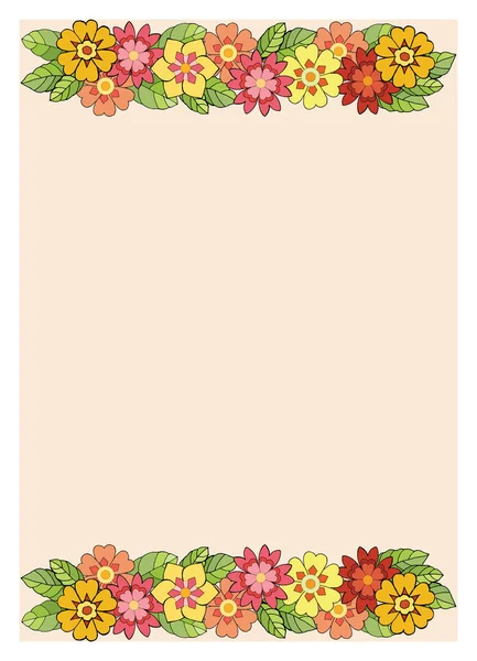 Cadre Rectangulaire Décoré Fleurs Onagre Printanières Long Bord Supérieur Bouquets — Image vectorielle