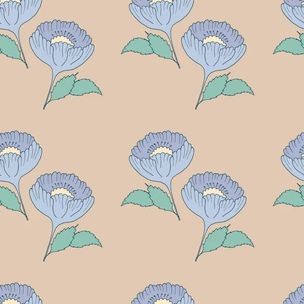 Naadloos Patroon Met Een Print Van Blauwe Decoratieve Bloemen Met — Stockvector