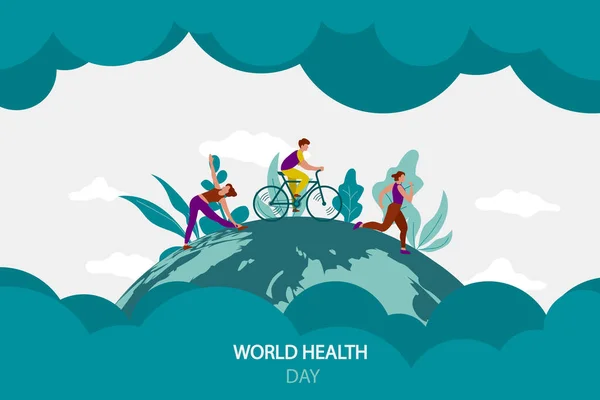 World Health Day Healthy Lifestyle Running Cycling Walking Yoga Design — Wektor stockowy