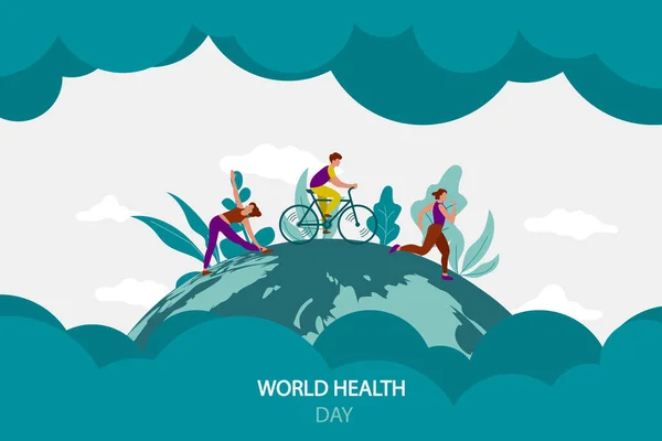 World Health Day Healthy Lifestyle Running Cycling Walking Yoga Design 图库插图