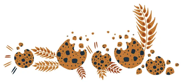 Conjunto de pastelaria aquarela com ilustração de produtos de padaria em estilo plano de desenho animado isolado em fundo branco. Bonito café da manhã coleção de cozinha com trigo, biscoito, doodle — Fotografia de Stock