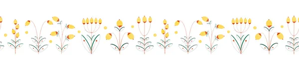 Padrão sem costura horizontal desenhado à mão aquarela com ilustração de flor de planta decorativa com bagas amarelas isoladas em fundo branco. Bonito vintage natureza plana e design floral. — Fotografia de Stock