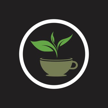 Yaprak yeşil organik çay fincanı logosu ve sembol tasarımı yapıyor.