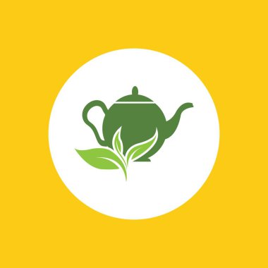 Sarı arka planda bir fincan yeşil çay yaprağı