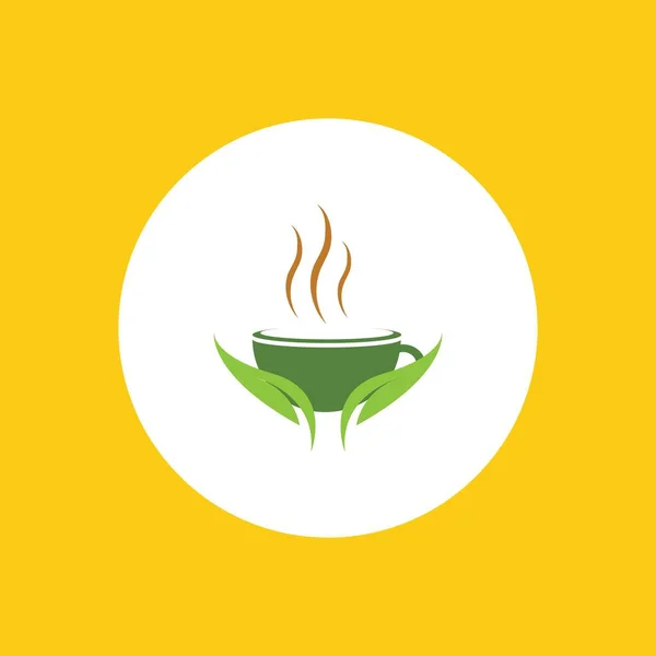 Ένα Φλιτζάνι Φύλλα Πράσινου Τσαγιού Κίτρινο Φόντο — Διανυσματικό Αρχείο