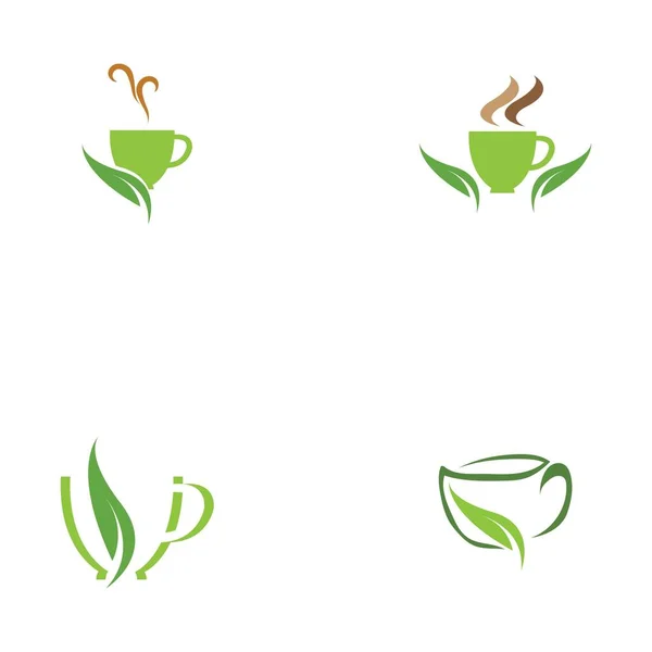 Conjunto Modelo Logotipo Vetor Chá Verde — Vetor de Stock