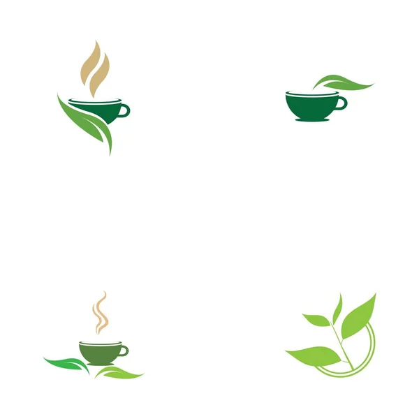 Zestaw Szablonu Logo Wektora Zielonej Herbaty — Wektor stockowy