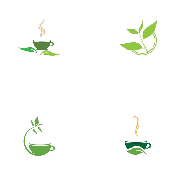 Set Von Grünem Tee Vektor Logo Vorlage — Stockvektor