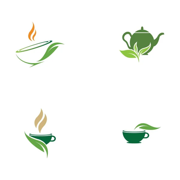 Yeşil Çay Vektör Logo Şablonu Kümesi — Stok Vektör
