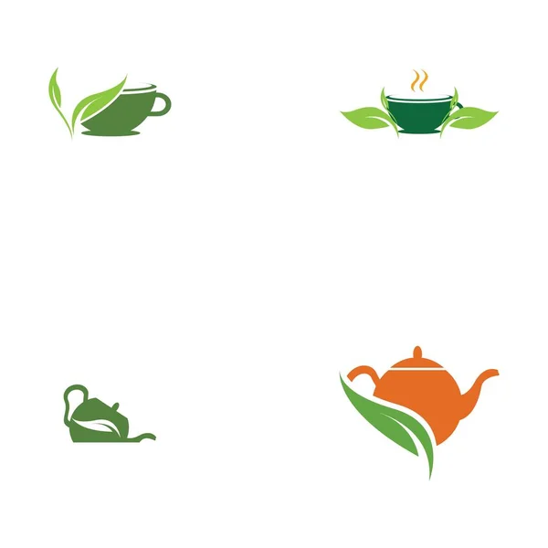 Set Green Tea Vector Logo Template — Stock Vector