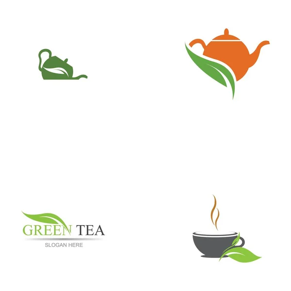 Conjunto Modelo Logotipo Vetor Chá Verde — Vetor de Stock