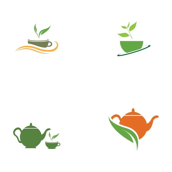 Set Von Grünem Tee Vektor Logo Vorlage — Stockvektor