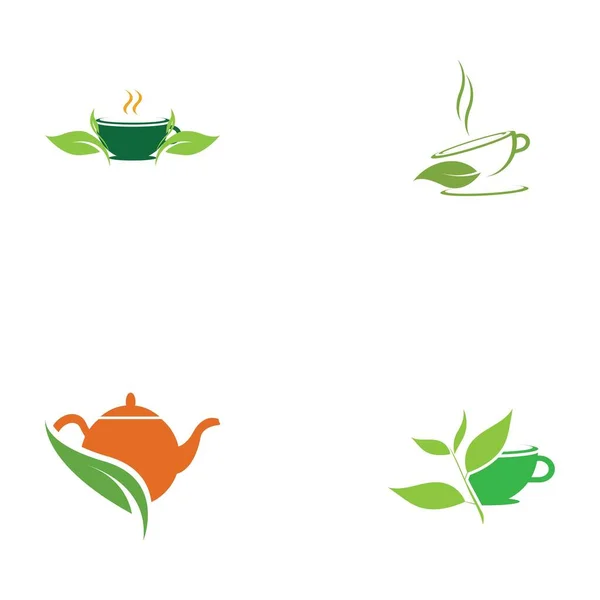 Set Green Tea Vector Logo Template — Stock Vector