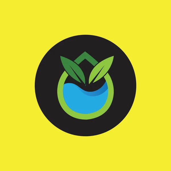 Logo Planta Hidropínica Sobre Fondo Círculo Negro Amarillo — Vector de stock