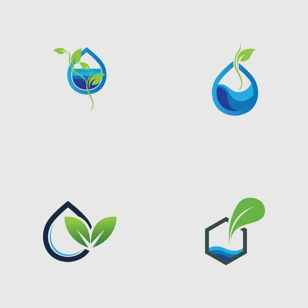 グレーの背景に水耕栽培のロゴベクトルデザインイラストのセット — ストックベクタ