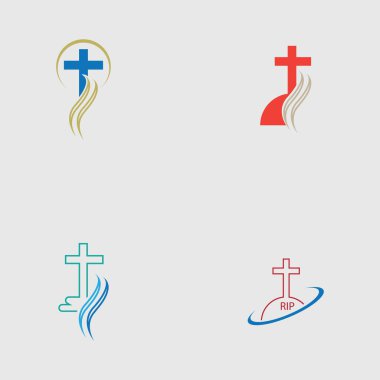 Hıristiyan mezarlığı logo çizim şablonu seti