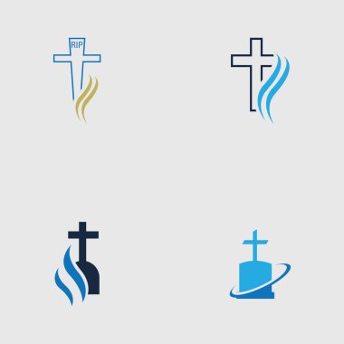 Hıristiyan mezarlığı logo çizim şablonu seti