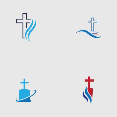 Hıristiyan mezarlığı logo çizim şablonu seti