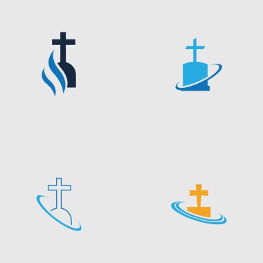 Hıristiyan mezarlığı logo çizim şablonu seti