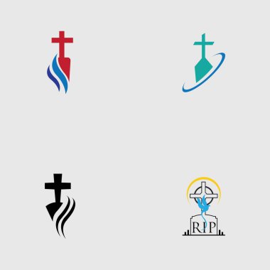 Hıristiyan mezarlığı logo çizim şablonu seti