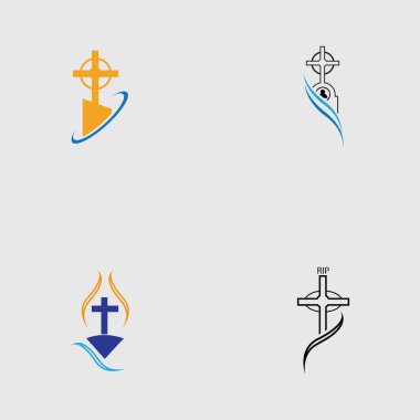 Hıristiyan mezarlığı logo çizim şablonu seti