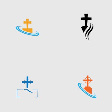 Hıristiyan mezarlığı logo çizim şablonu seti