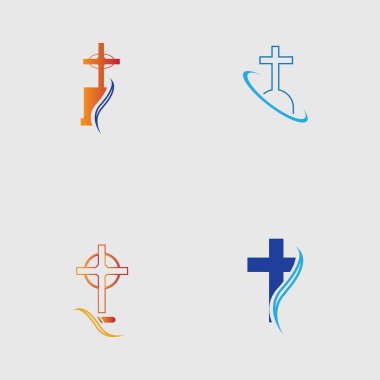 Hıristiyan mezarlığı logo çizim şablonu seti
