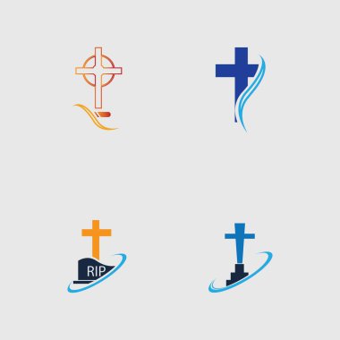 Hıristiyan mezarlığı logo çizim şablonu seti
