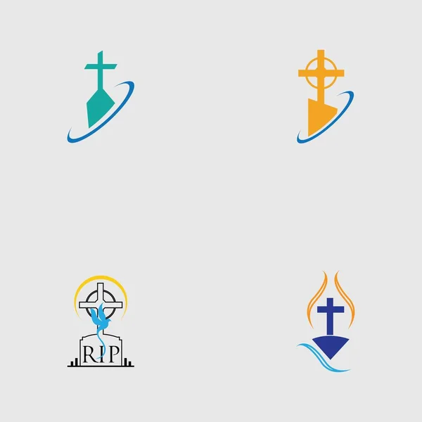 Набор Шаблонов Оформления Логотипа Христианского Кладбища — стоковый вектор