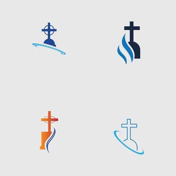 Conjunto Plantilla Diseño Ilustración Logotipo Cementerio Cristiano — Vector de stock