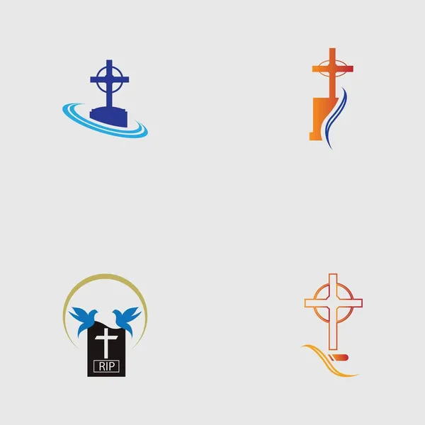 Набор Шаблонов Оформления Логотипа Христианского Кладбища — стоковый вектор