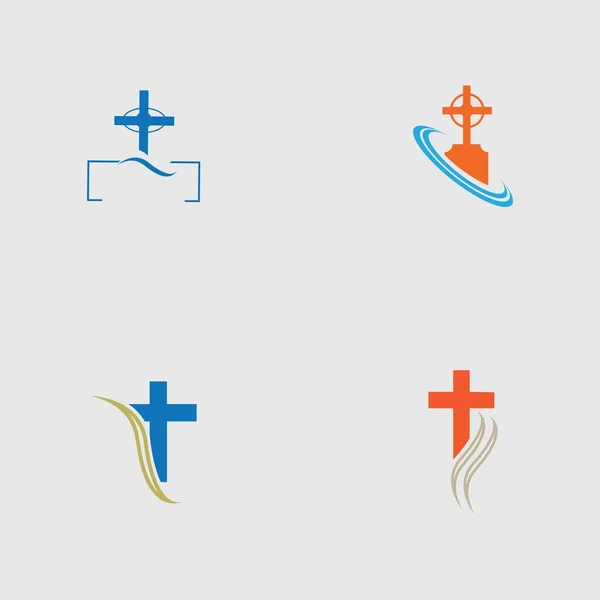 Set Christian Cemetery Logo Illustration Design Template — Stock Vector