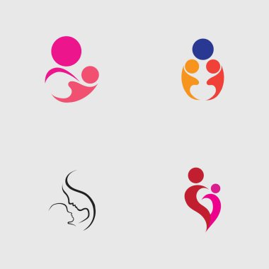 Anne ve bebek seti, Annelik ve Çocuk Doğuran Logo Tasarım Vektörü
