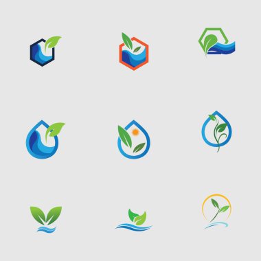 Hidrofonik logo vektör çizim şablonunu gri arkaplan üzerine ayarladı