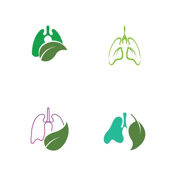 Zielone Płuca Wektor Logo Ilustracja Wzór Projektu Logo Liściem — Wektor stockowy