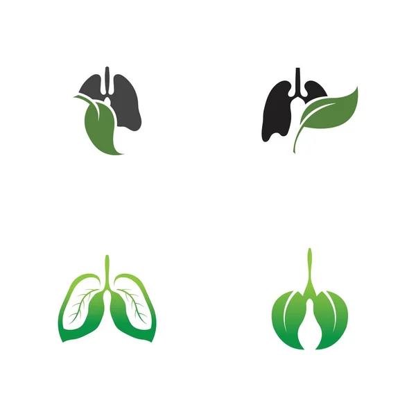 Zielone Płuca Wektor Logo Ilustracja Wzór Projektu Logo Liściem — Wektor stockowy