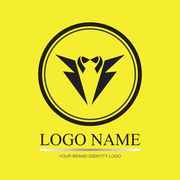 Moderno Logotipo Ilustración Del Esmoquin Sobre Fondo Amarillo — Vector de stock