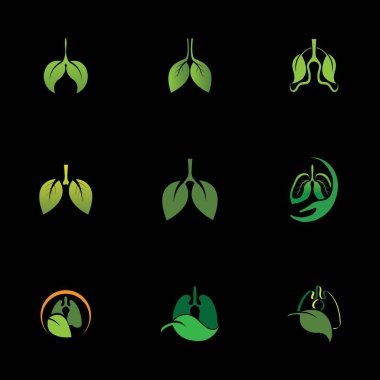 Siyah arkaplanda yeşil akciğerli sağlık logosu çizim şablonu