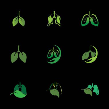 Siyah arkaplanda yeşil akciğerli sağlık logosu çizim şablonu