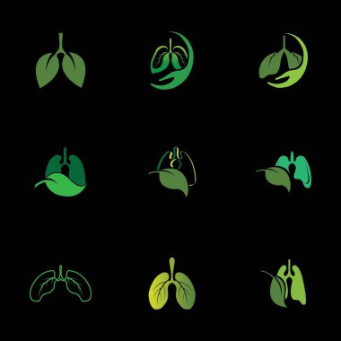 Siyah arkaplanda yeşil akciğerli sağlık logosu çizim şablonu