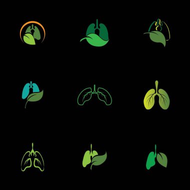 Siyah arkaplanda yeşil akciğerli sağlık logosu çizim şablonu