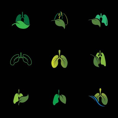 Siyah arkaplanda yeşil akciğerli sağlık logosu çizim şablonu